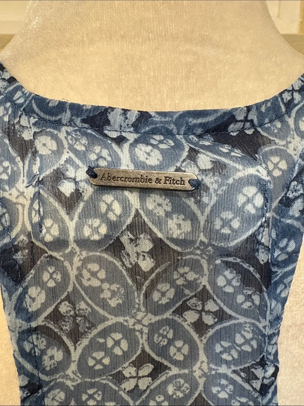 Abercrombie & Fitch Blue Printed Tie-Waist Maxi Dress